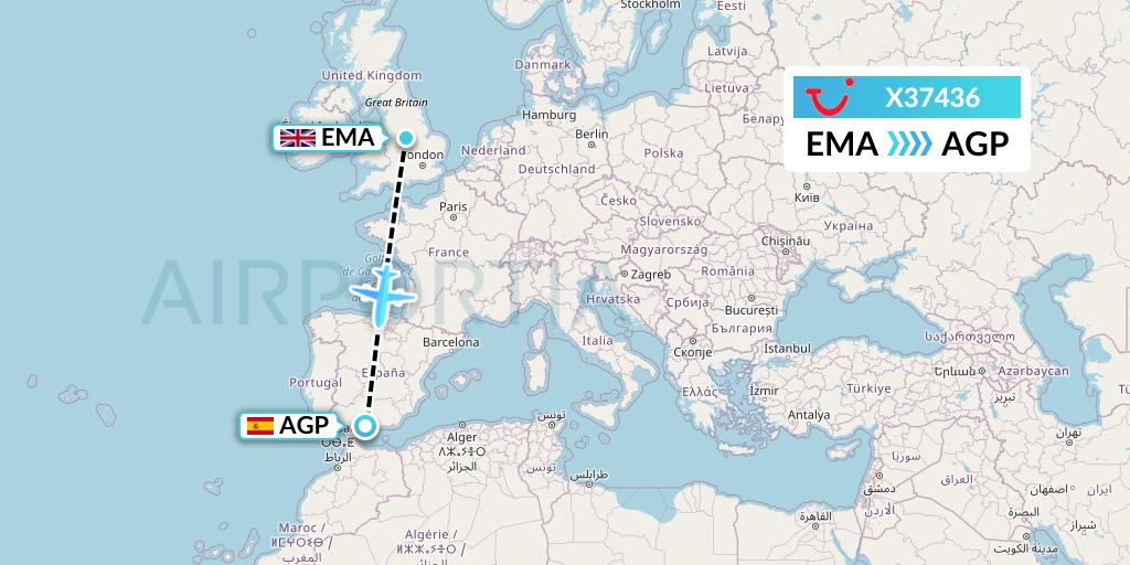 X37436 TUI fly Germany Flight Map: East Midlands to Malaga