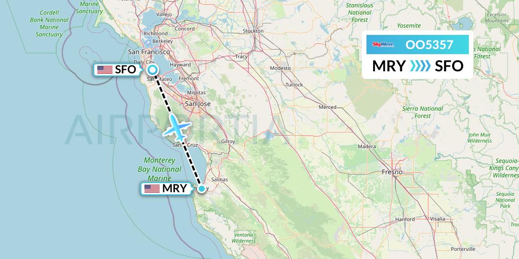 OO5357 SkyWest Airlines Flight Map: Monterey to San Francisco