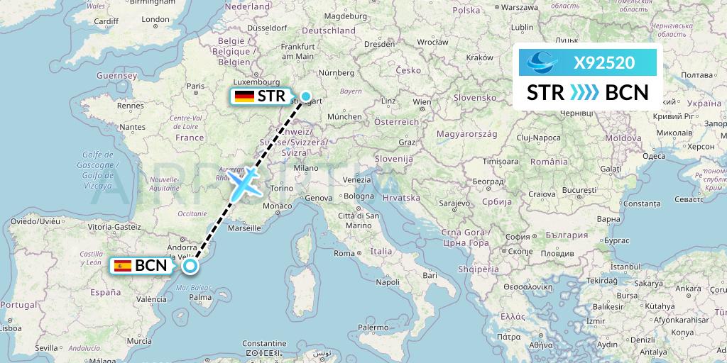 X92520 Avion Express Flight Map: Stuttgart to Barcelona