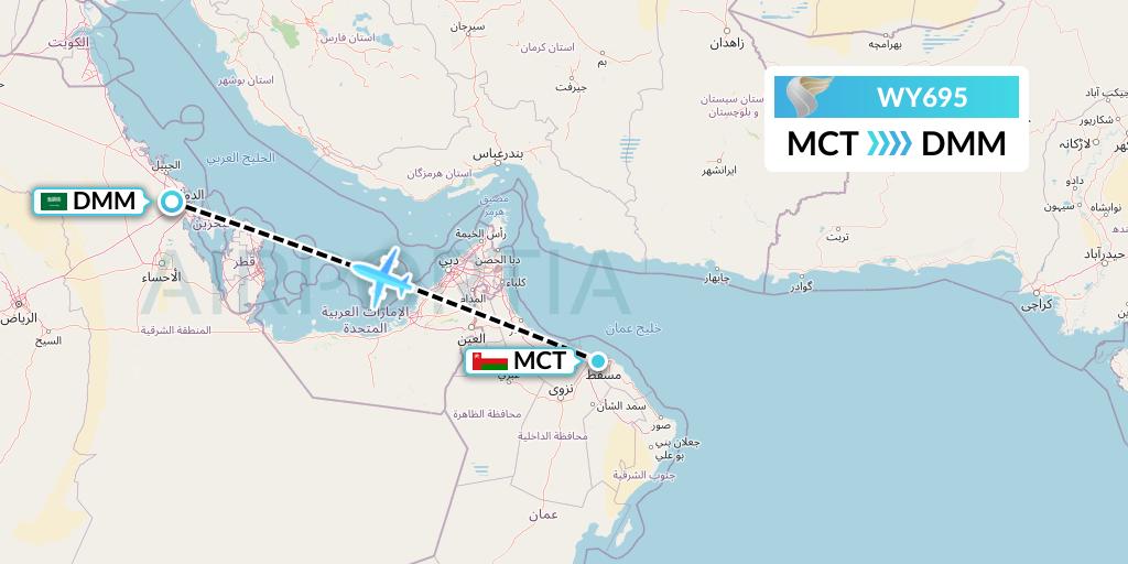 WY695 Oman Air Flight Map: Muscat to Dammam