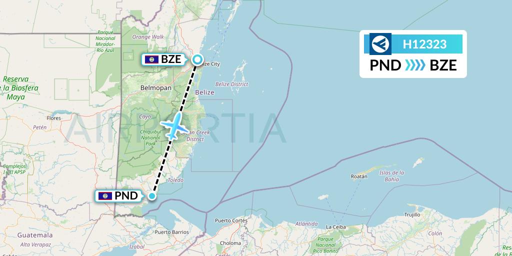 H12323 Hahn Air Systems Flight Map: Punta Gorda to Belize City