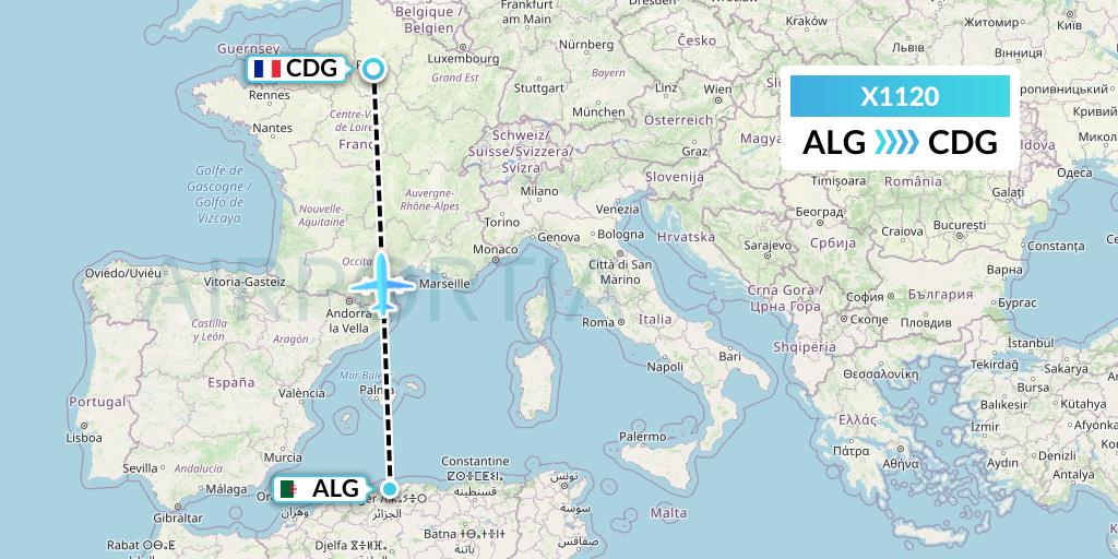 X1120 Nik Airways Flight Map: Algiers to Paris