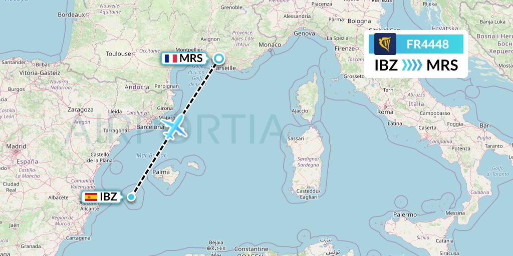 FR4448 Ryanair Flight Map: Ibiza to Marseille