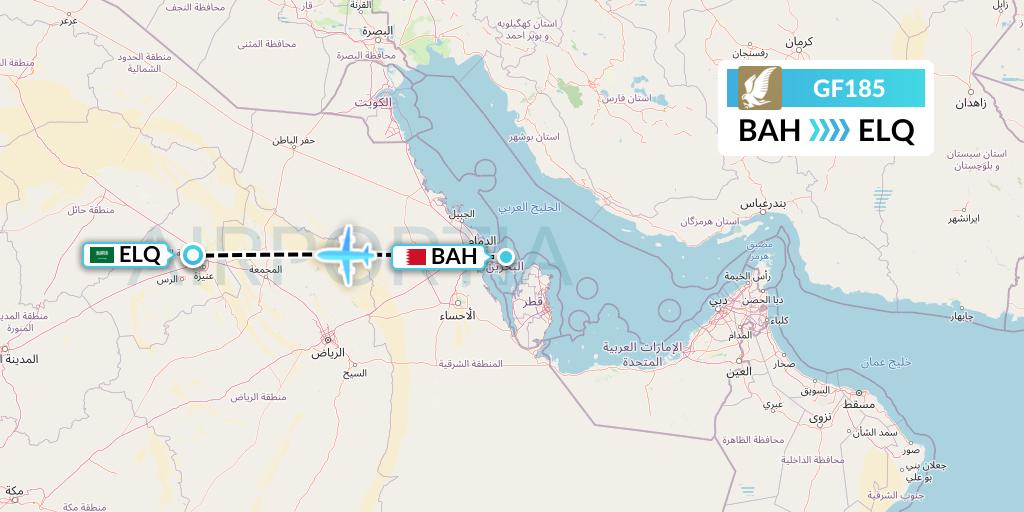 GF185 Gulf Air Flight Map: Bahrain to Al-Qassim