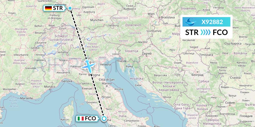 X92882 Avion Express Flight Map: Stuttgart to Rome