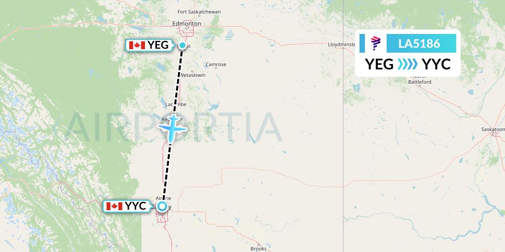 LA5186 LAN Airlines Flight Map: Edmonton to Calgary