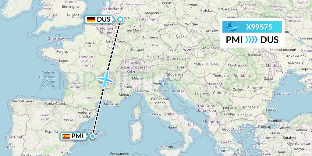X99575 Avion Express Flight Map: Palma de Mallorca to Dusseldorf