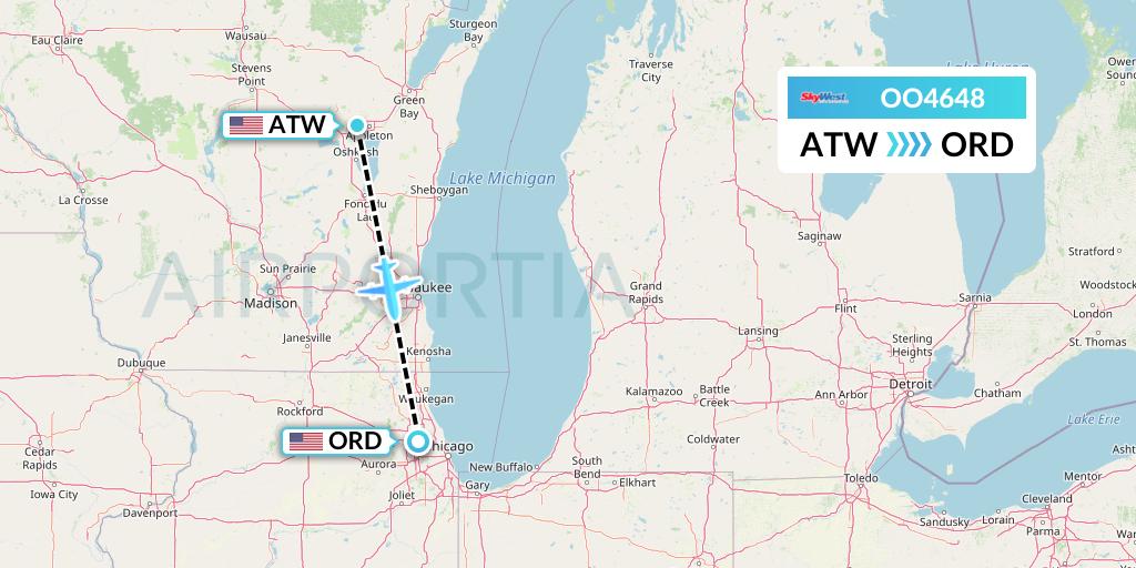 OO4648 SkyWest Airlines Flight Map: Appleton to Chicago