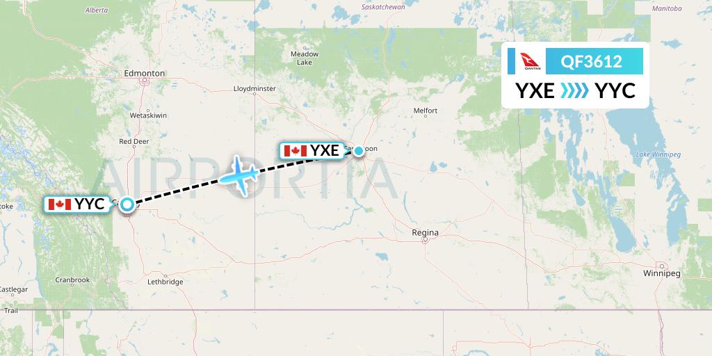 QF3612 Qantas Flight Map: Saskatoon to Calgary