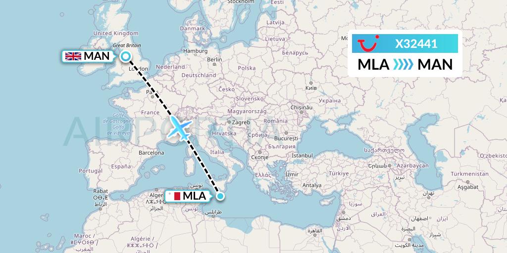 X32441 TUI fly Germany Flight Map: Malta to Manchester