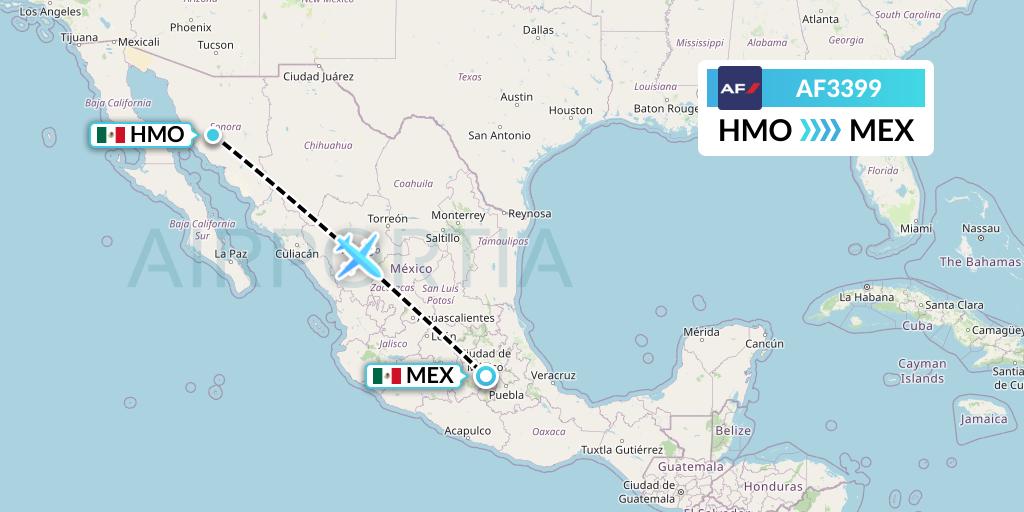AF3399 Air France Flight Map: Hermosillo to Mexico City