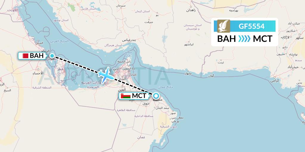 GF5554 Gulf Air Flight Map: Bahrain to Muscat