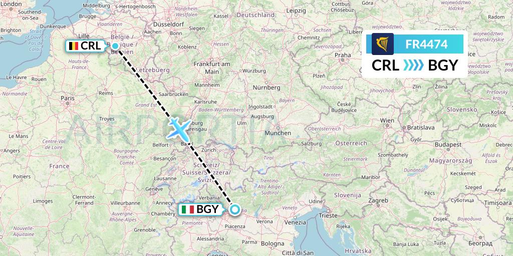 FR4474 Ryanair Flight Map: Brussels to Milan