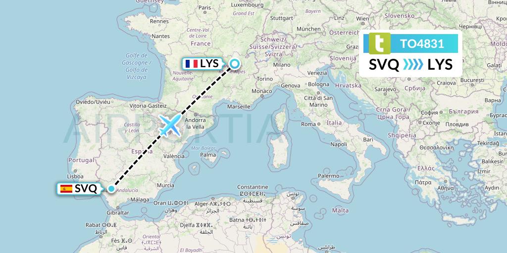 TO4831 Transavia France Flight Map: Seville to Lyon