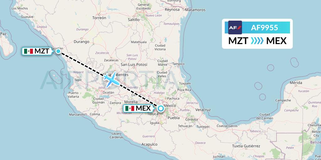 AF9955 Air France Flight Map: Mazatlan to Mexico City