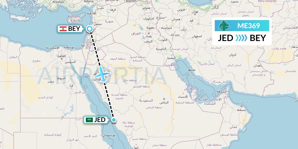 ME369 MEA Flight Map: Jeddah to Beirut