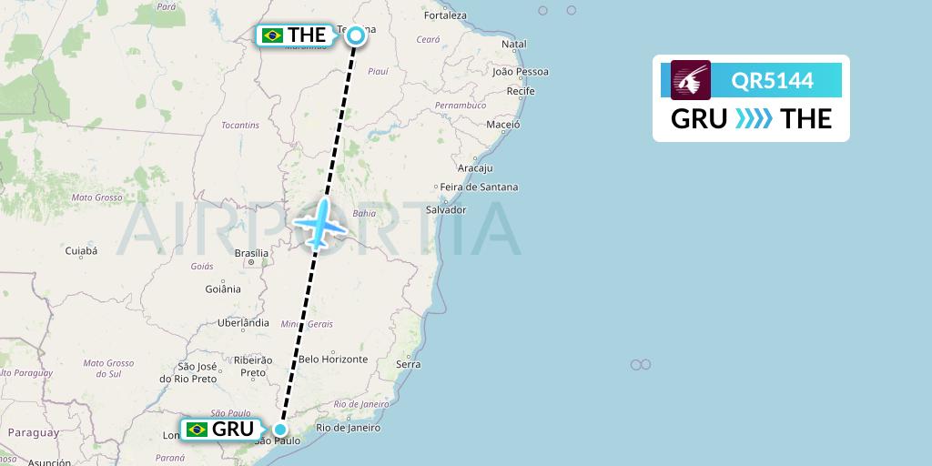 QR5144 Qatar Airways Flight Map: Sao Paulo to Teresina
