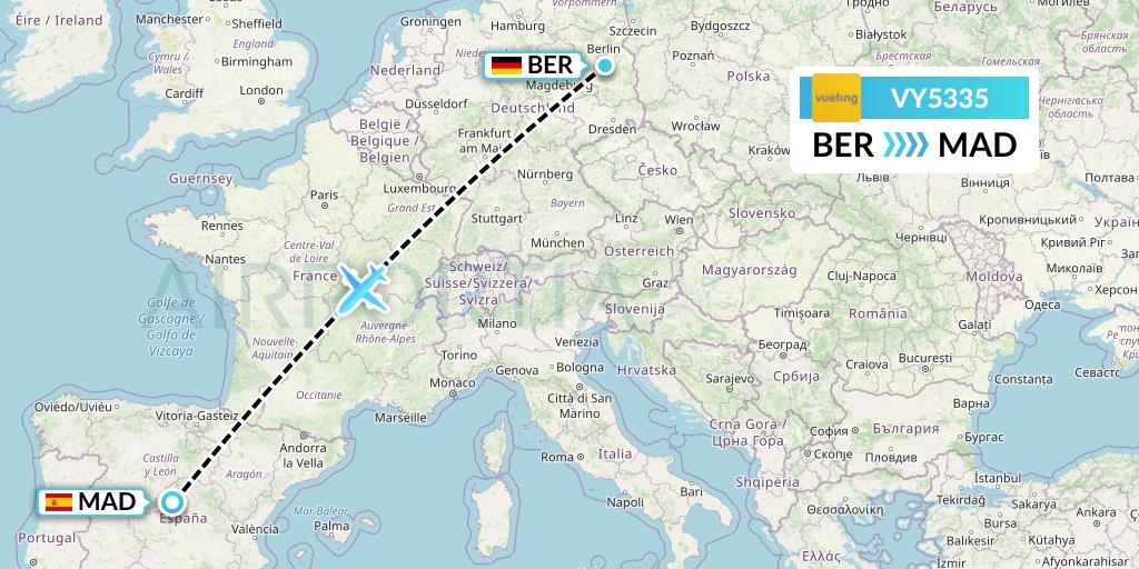 VY5335 Vueling Flight Map: Berlin to Madrid