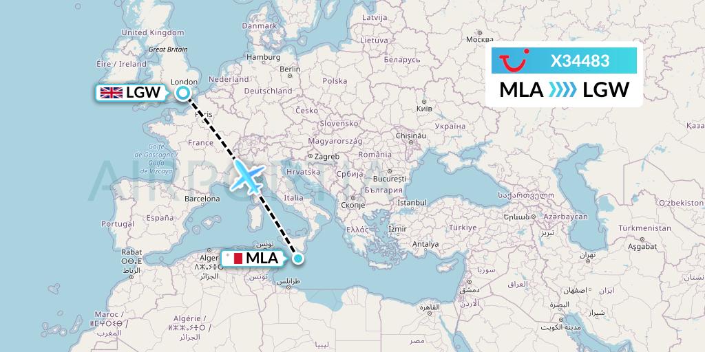 X34483 TUI fly Germany Flight Map: Malta to London
