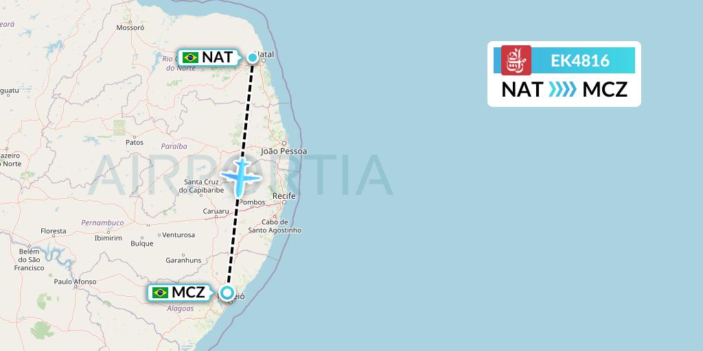 EK4816 Emirates Flight Map: Natal to Maceio