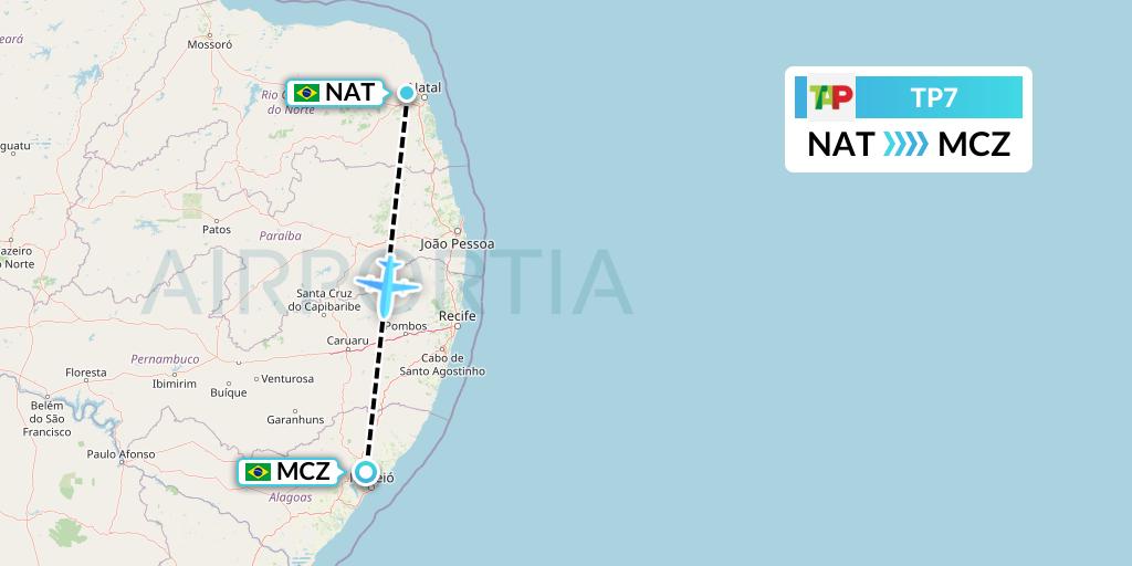 TP7 TAP Portugal Flight Map: Natal to Maceio