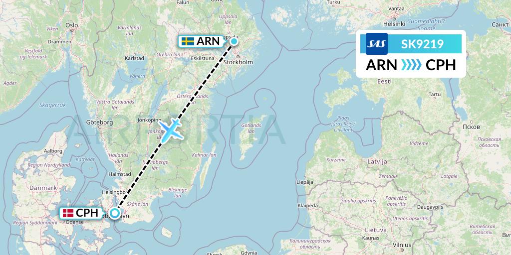 SK9219 SAS Flight Map: Stockholm to Copenhagen