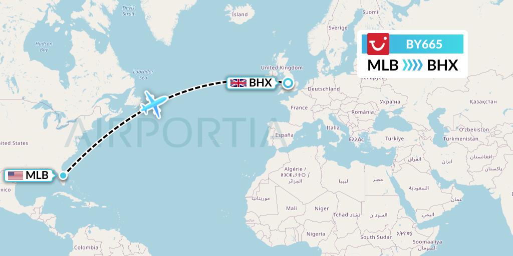 BY665 TUI Airways Flight Map: Melbourne to Birmingham
