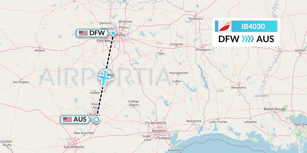 IB4030 Iberia Flight Map: Dallas to Austin