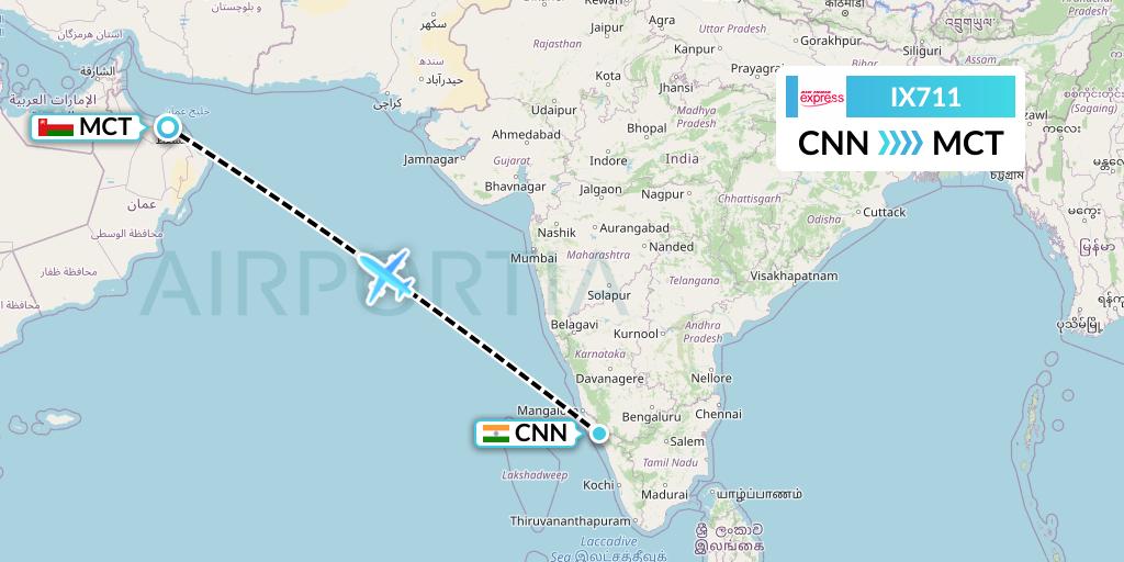 IX711 Air India Express Flight Map: Mattannur to Muscat