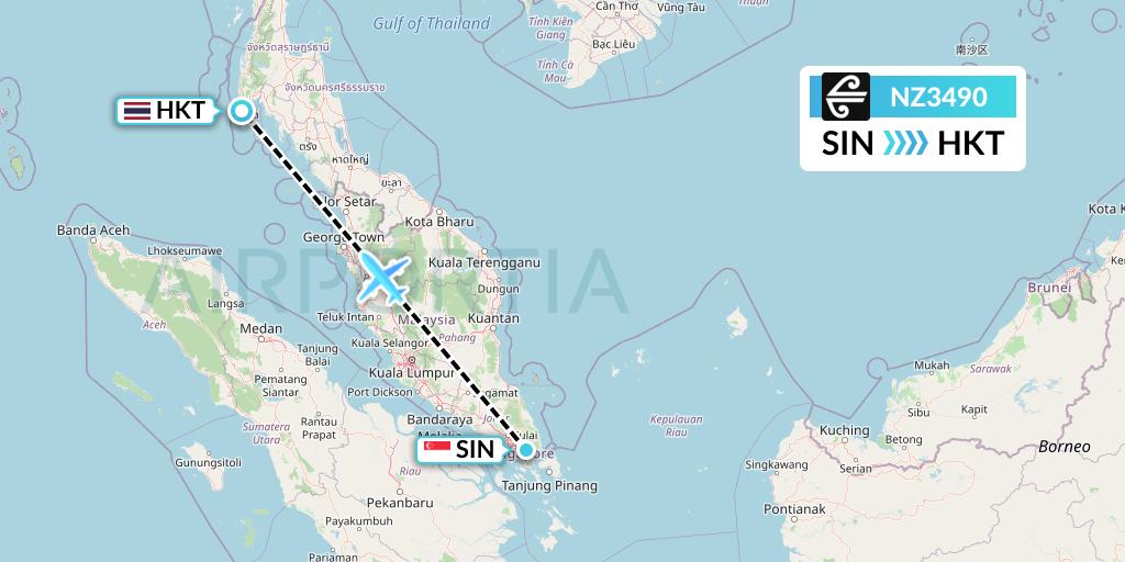 NZ3490 Air New Zealand Flight Map: Singapore to Phuket