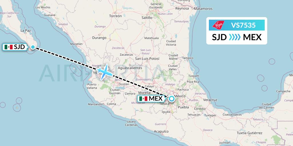 VS7535 Virgin Atlantic Airways Flight Map: San Jose del Cabo to Mexico City