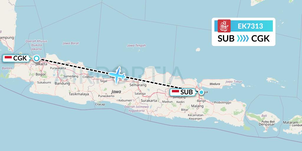 EK7313 Emirates Flight Map: Surabaya to Jakarta