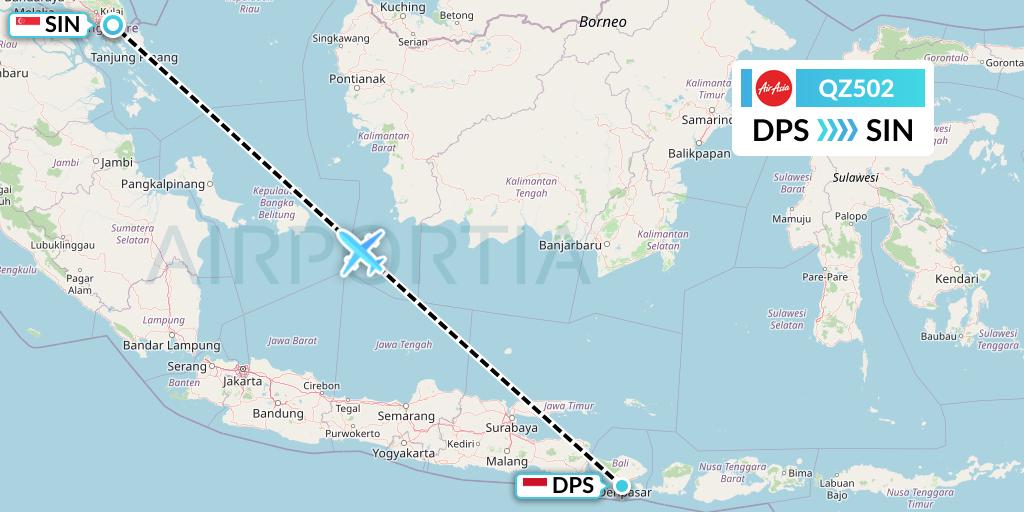QZ502 Indonesia AirAsia Flight Map: Denpasar to Singapore