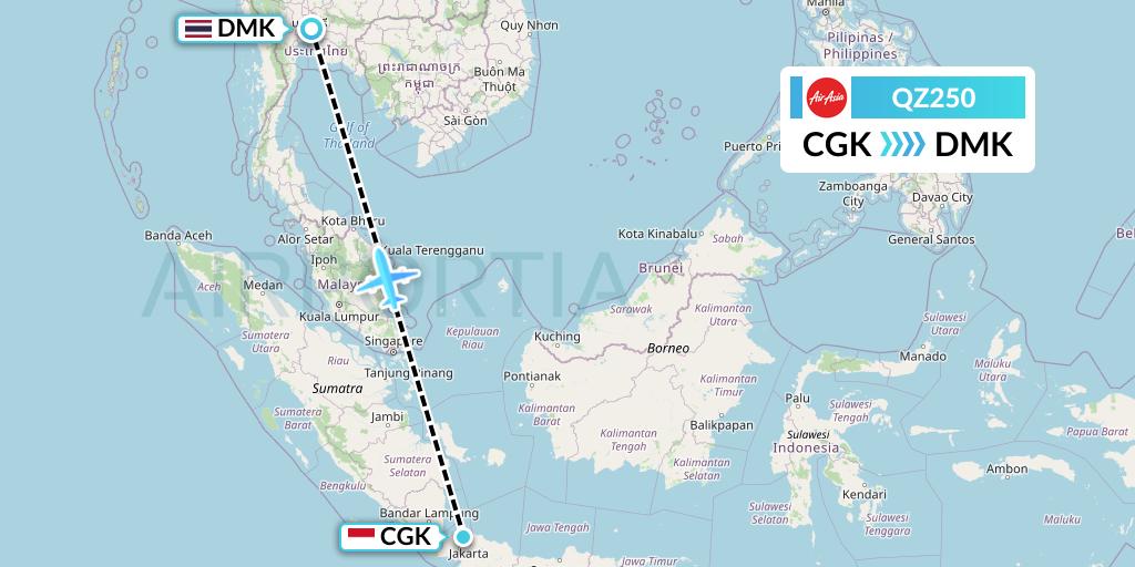 QZ250 Indonesia AirAsia Flight Map: Jakarta to Bangkok