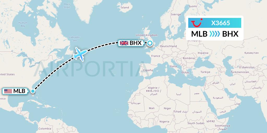 X3665 TUI fly Germany Flight Map: Melbourne to Birmingham