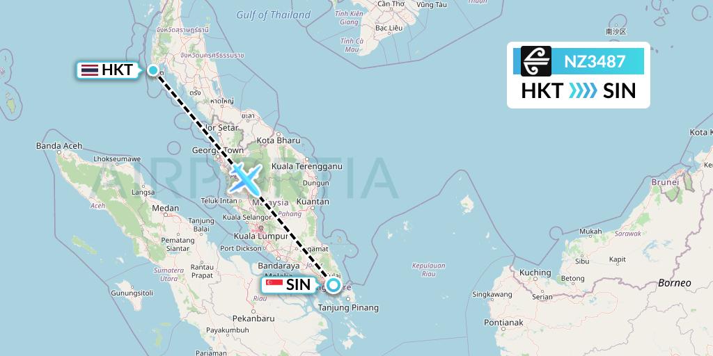 NZ3487 Air New Zealand Flight Map: Phuket to Singapore