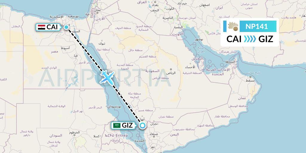 NP141 Nile Air Flight Map: Cairo to Jizan