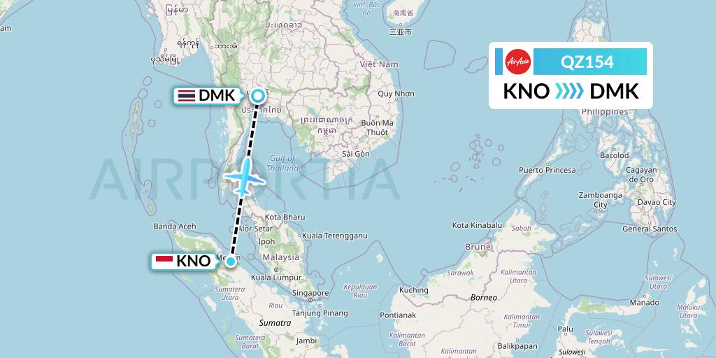 QZ154 Indonesia AirAsia Flight Map: Medan to Bangkok