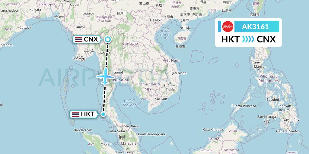 AK3161 AirAsia Flight Map: Phuket to Chiang Mai