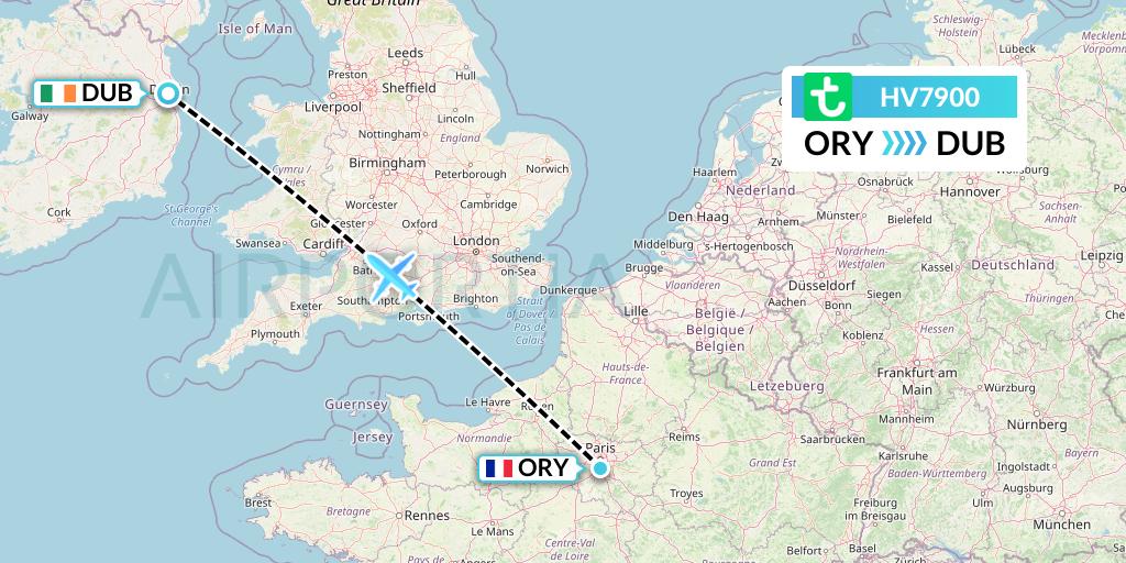 HV7900 Transavia Flight Map: Paris to Dublin