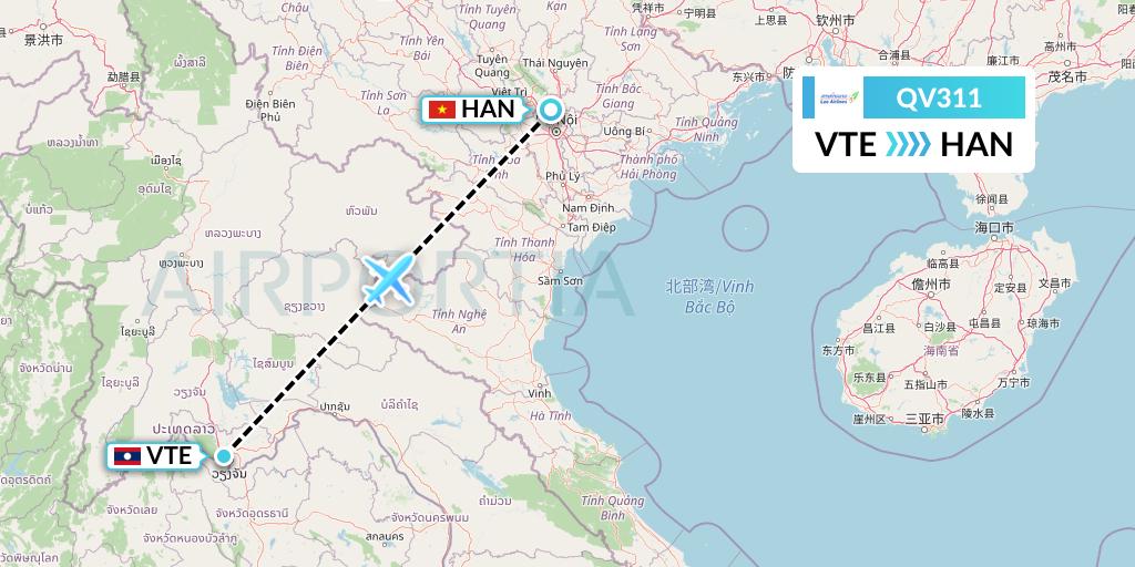 QV311 Lao Airlines Flight Map: Vientiane to Hanoi