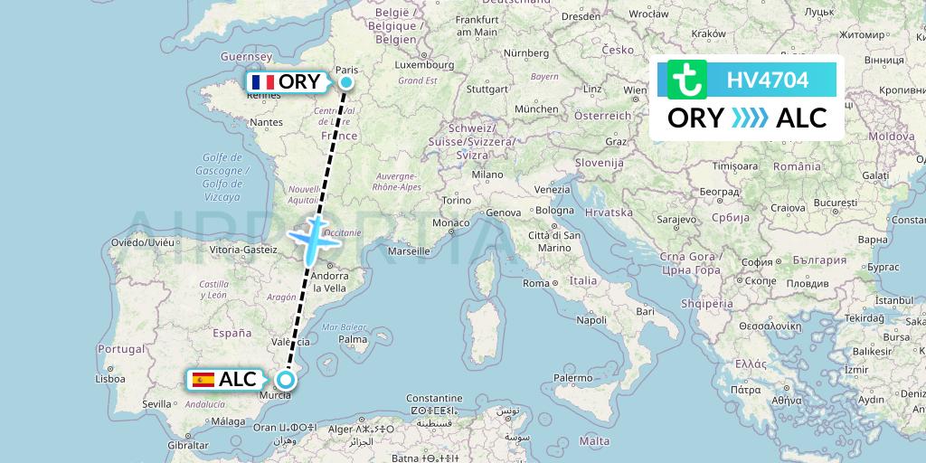 HV4704 Transavia Flight Map: Paris to Alicante
