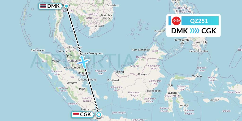 QZ251 Indonesia AirAsia Flight Map: Bangkok to Jakarta