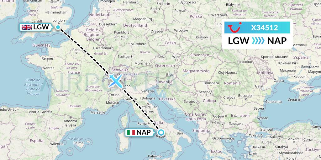 X34512 TUI fly Germany Flight Map: London to Naples