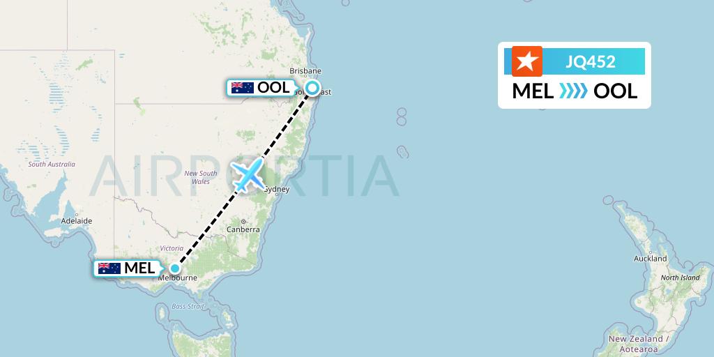 JQ452 Jetstar Airways Flight Map: Melbourne to Gold Coast