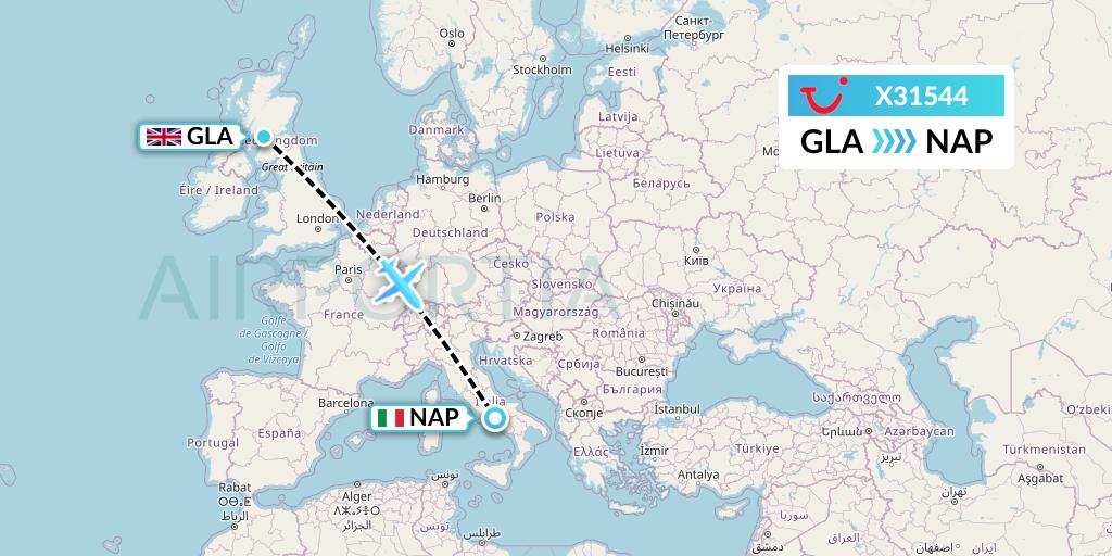 X31544 TUI fly Germany Flight Map: Glasgow to Naples