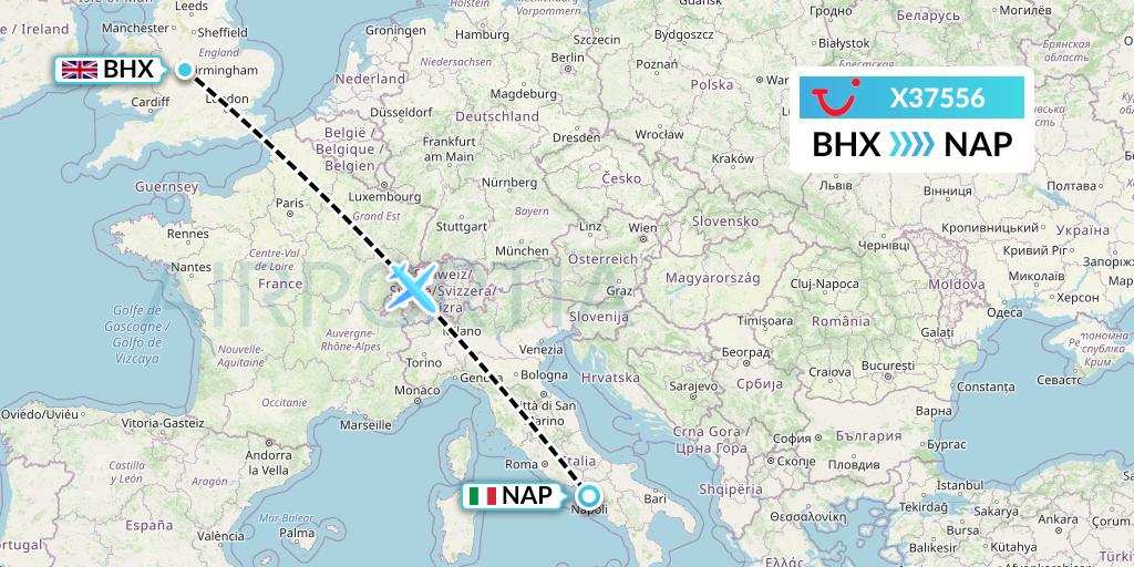 X37556 TUI fly Germany Flight Map: Birmingham to Naples