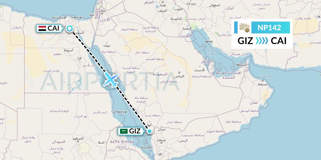 NP142 Nile Air Flight Map: Jizan to Cairo
