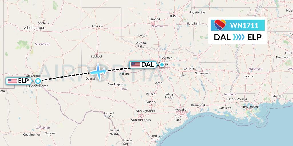 WN1711 Southwest Airlines Flight Map: Dallas to El Paso