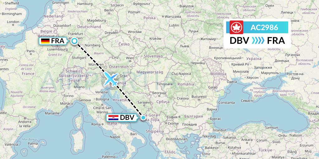 AC2986 Air Canada Flight Map: Dubrovnik to Frankfurt